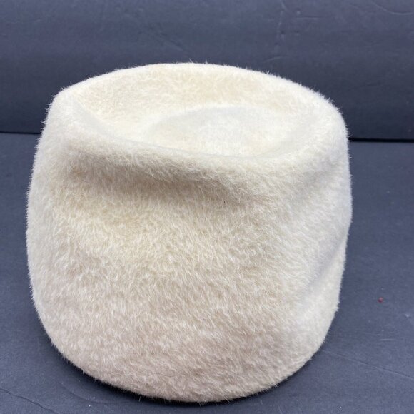 Vtg Ann Marie Hat Cream Tall Cossack Pillbox Beaded Accent‎ USA Union Made 60s - Picture 4 of 11